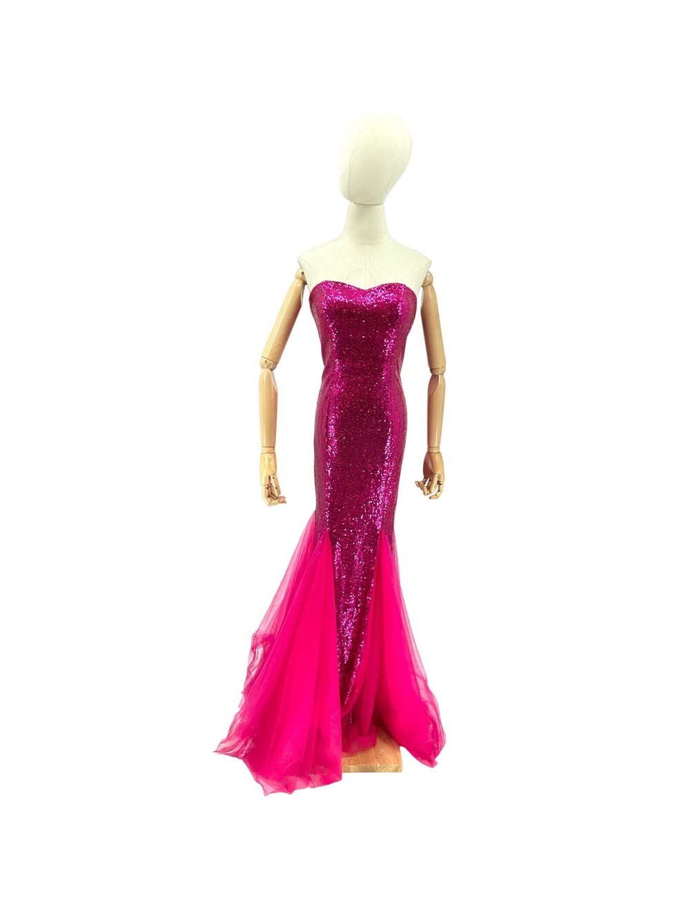 Vintage Y2K Custom Pink Sequin Mermaid Strapless Gown